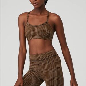 ALO Yoga Brown Plaid Strappy Sports Bra